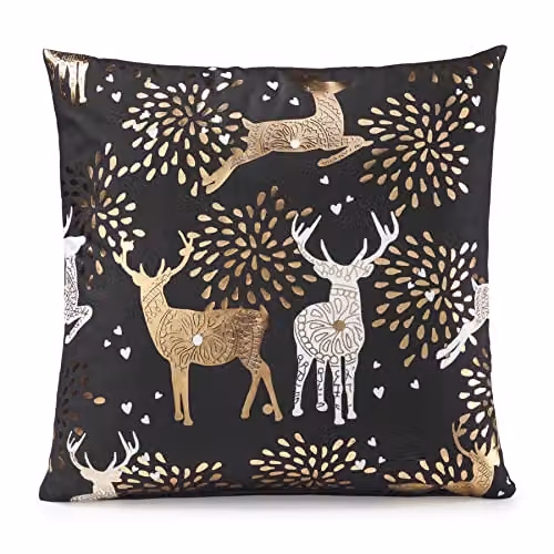 Luxor Living Christmas Velvet Cushion in Gold, Black and Multicolour, W/D/H: 45 x 45 x 4.3 cm