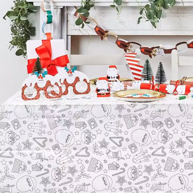 Club Green Festive Colour Graphic Paper Tablecloth in Green, White and Multicolour