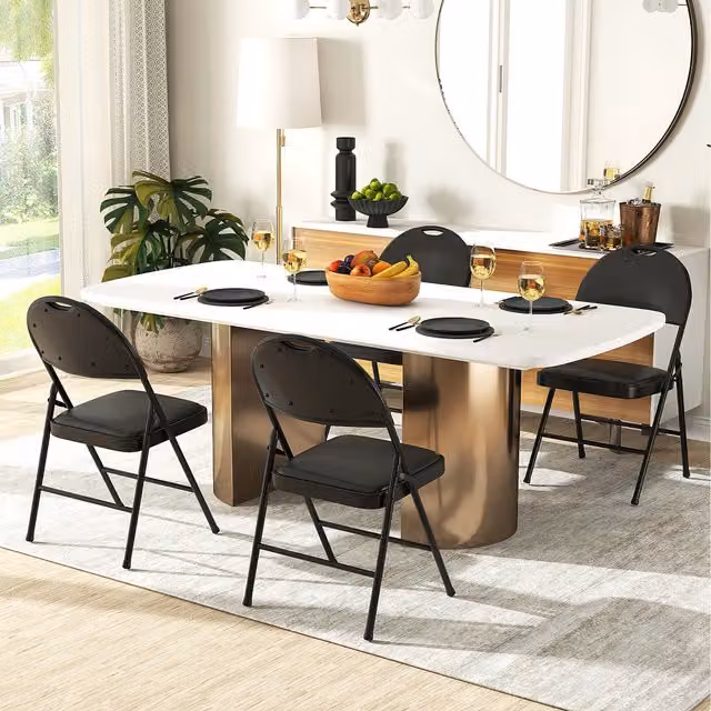Costway Black Padded Folding Party Chairs with Synthetic Leather and Metal Frame
