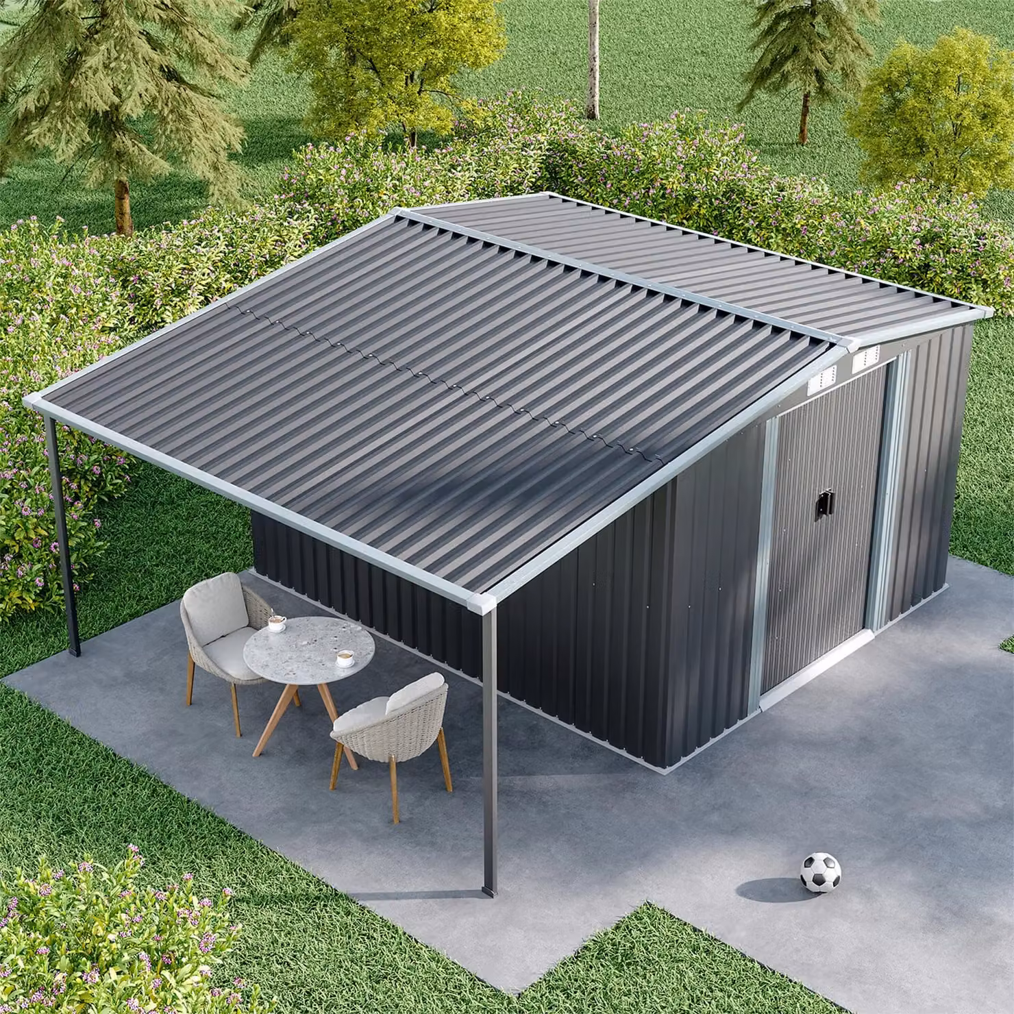 Living and Home Metal Garden Storage Shed with Apex Roof and Double Doors in Dark Grey, W: 304.8 cm, D: 243.84 cm, H: 183.0 cm – 3