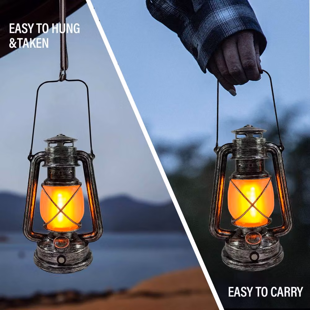 INMTFEI Vintage Rechargeable LED Camping Lantern with Dimmable Warm White Light in Silver and Bronze – 5