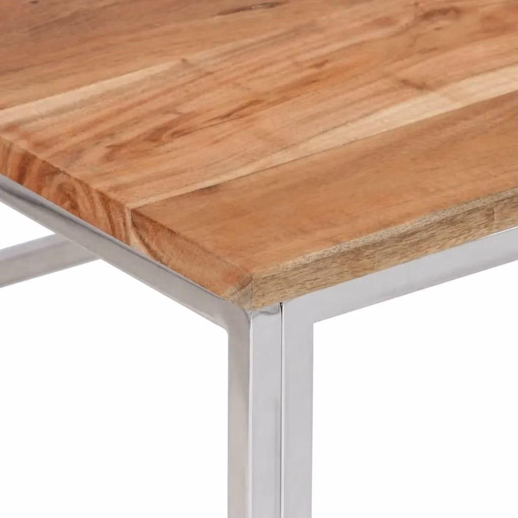 Berkfield Home Modern Rectangular Coffee Table in Silver Stainless Steel and Brown Acacia Wood – 3