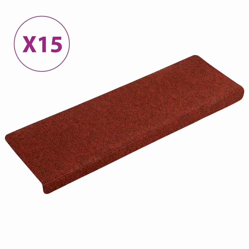 Berkfield Home Red Needle Punch Stair Mats, 15 Piece Set, W/D/H: 65 x 21 x 4 cm – 2