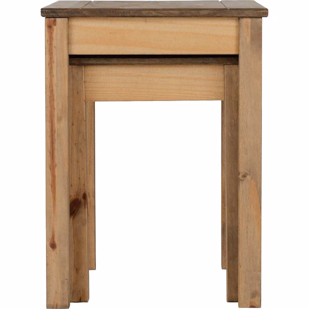 FORGEVIO Nest of 2 Space Saving Solid Pine Tables in Brown – 3
