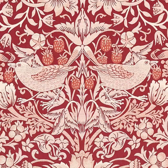 William Morris Strawberry Thief Floral Jacquard Polyester Fabric in Plum and Purple