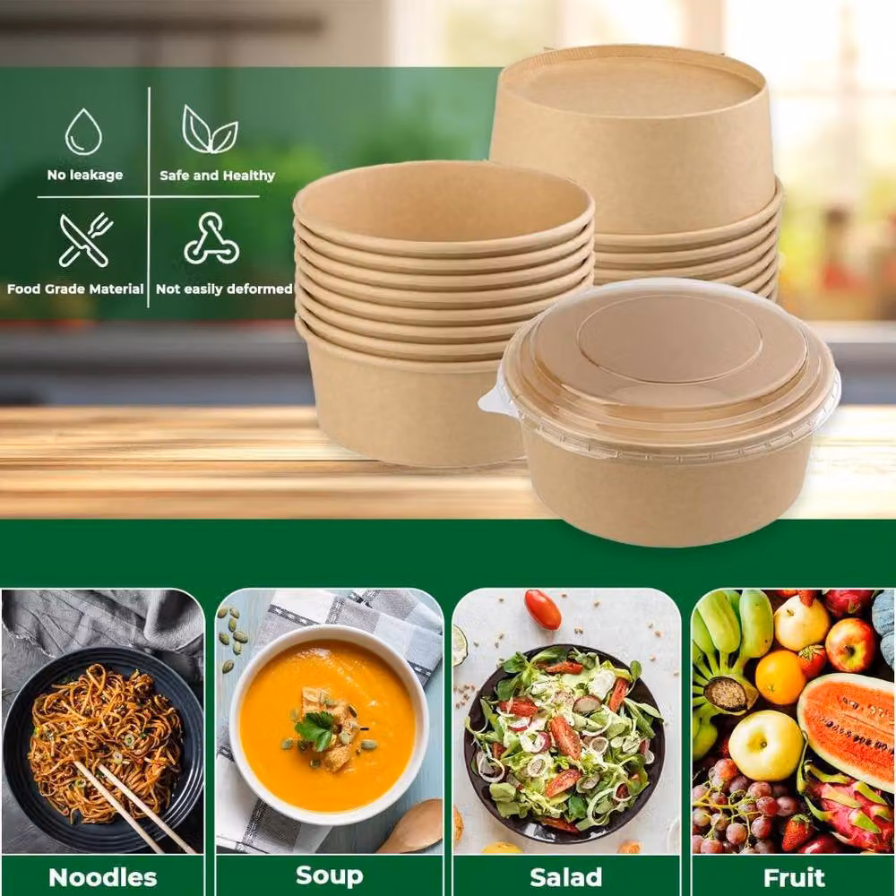 MANTRARAJ Disposable Kraft Salad Takeaway Bowls with Lids, Brown, 750 ml, Pack of 300 – 6