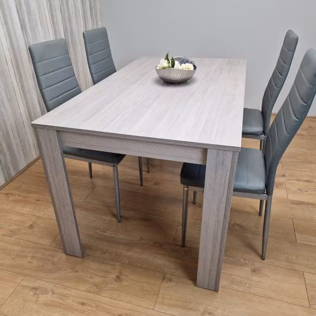 Kosy Koala Arrow Effect Grey Dining Table and 4 Grey Stitched Chairs Set, W: 140 cm