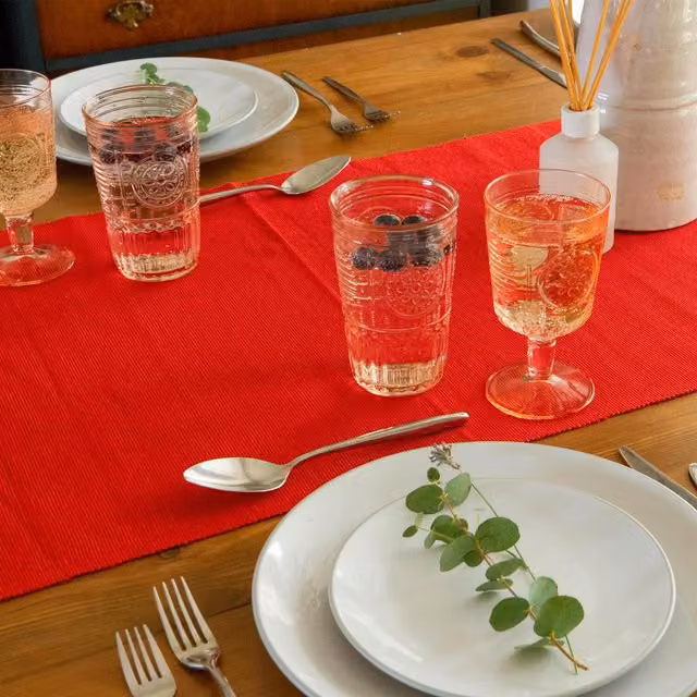 Nicola Spring 7-Piece Red Cotton Fabric Placemat and Table Runner Set