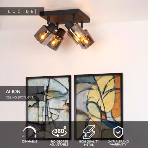 Lucide Alion Dimmable Modern Ceiling Spotlight in Black with 4 x E14 Sockets – 2