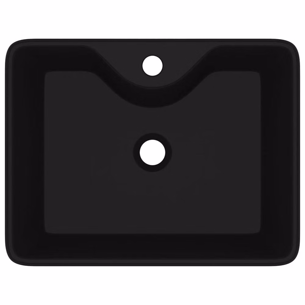 Berkfield Home Black Ceramic Square Bathroom Sink Basin with Faucet Hole – 3