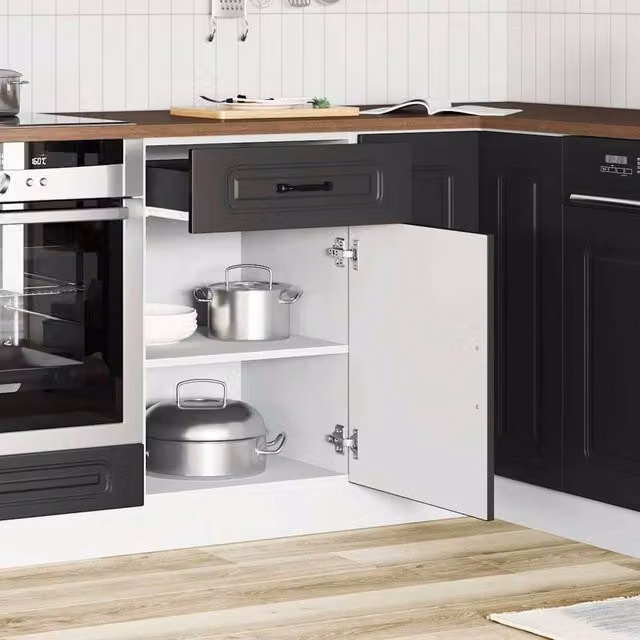 Berkfield Home Kalmar Kitchen Base Cabinet in Black Matt MDF, H 81.5 x W 50.0 x D 46.0 cm – 1
