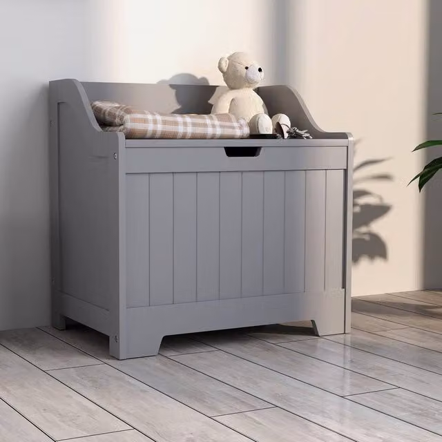 Kelvenix Grey Storage Chest Trunk with Safety Hinge