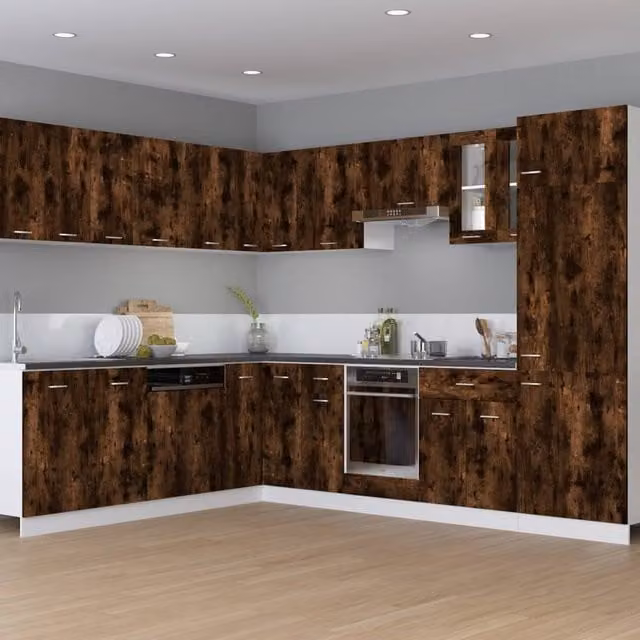 Berkfield Home Smoked Oak Hanging Kitchen Cabinet with Glass Doors, Brown, W/D/H: 29.5 x 31.0 x 60.0 cm – 1