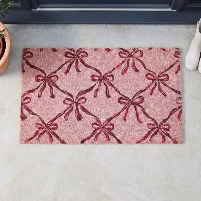 Garden Greatness Blush Bows Printed Coir Doormat, Pink and Multicolour, W: 45 cm, D: 75 cm