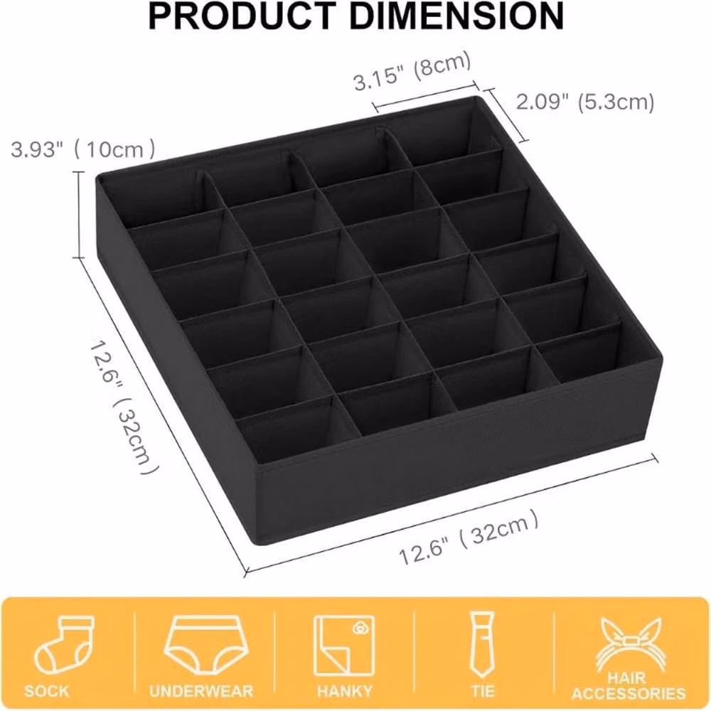 SPETLEK 2-Piece Black Fabric Drawer Organiser for Underwear and Socks, Large – 4