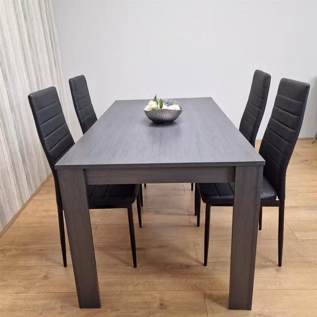 KOSY KOALA Modern Rectangular Dining Set with 4 Faux Leather Chairs in Brown and Dark Grey – 1