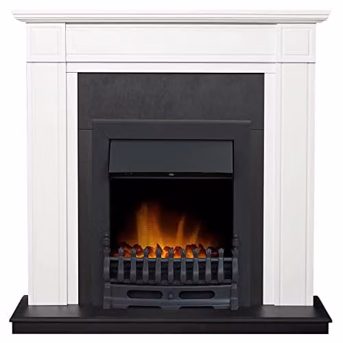 Adam Fires & Fireplaces Adam Georgian Fireplace in Pure White and Black with Blenheim Electric Fire in Black, 39 Inch – 1