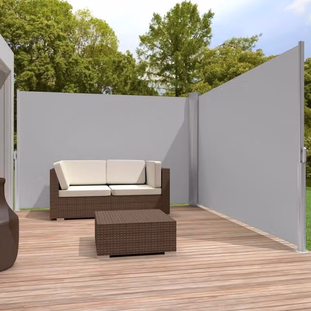 tectake Double-Sided Garden Privacy Screen with Retractable Roller Awning in Grey, Height: 160 cm