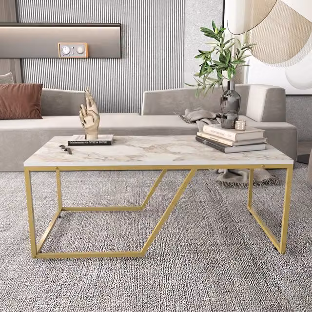 Decorotika Wendy Rectangular Coffee Table in White and Gold