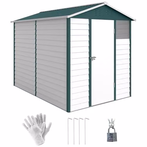 Outsunny Galvanised Steel Garden Storage Shed with Window and Lockable Door, White