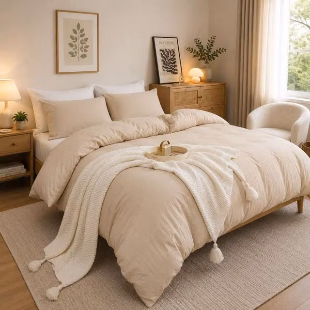 Grace Prewashed Microfibre Duvet Cover Set in Beige, Super King Size