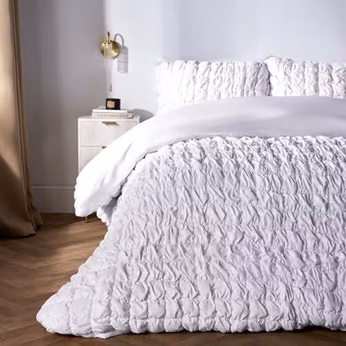 OHS White Seersucker King Size Duvet Cover and Pillowcase Set, 180 x 200 cm – 1