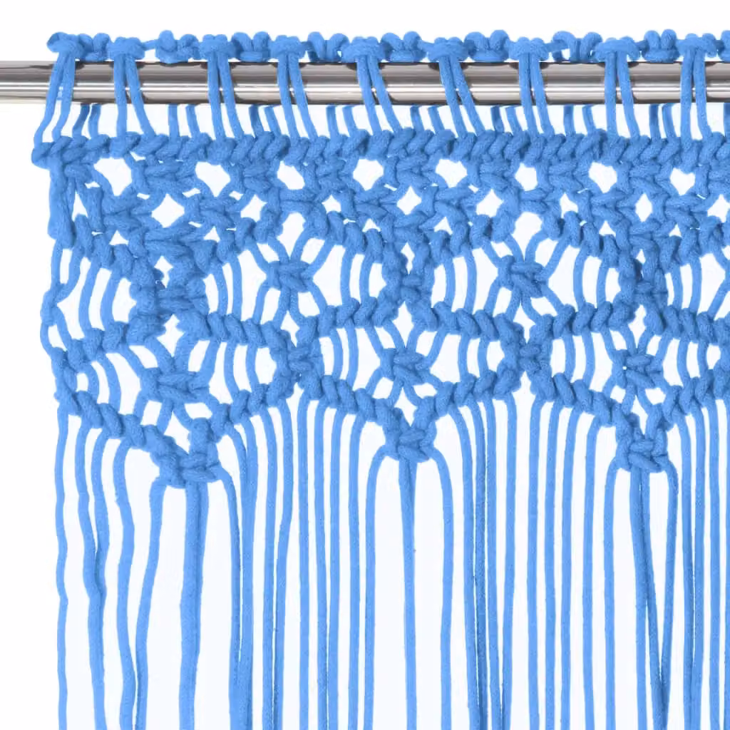 Berkfield Home Blue Macrame Cotton Curtain, W: 140 cm, H: 240 cm – 2