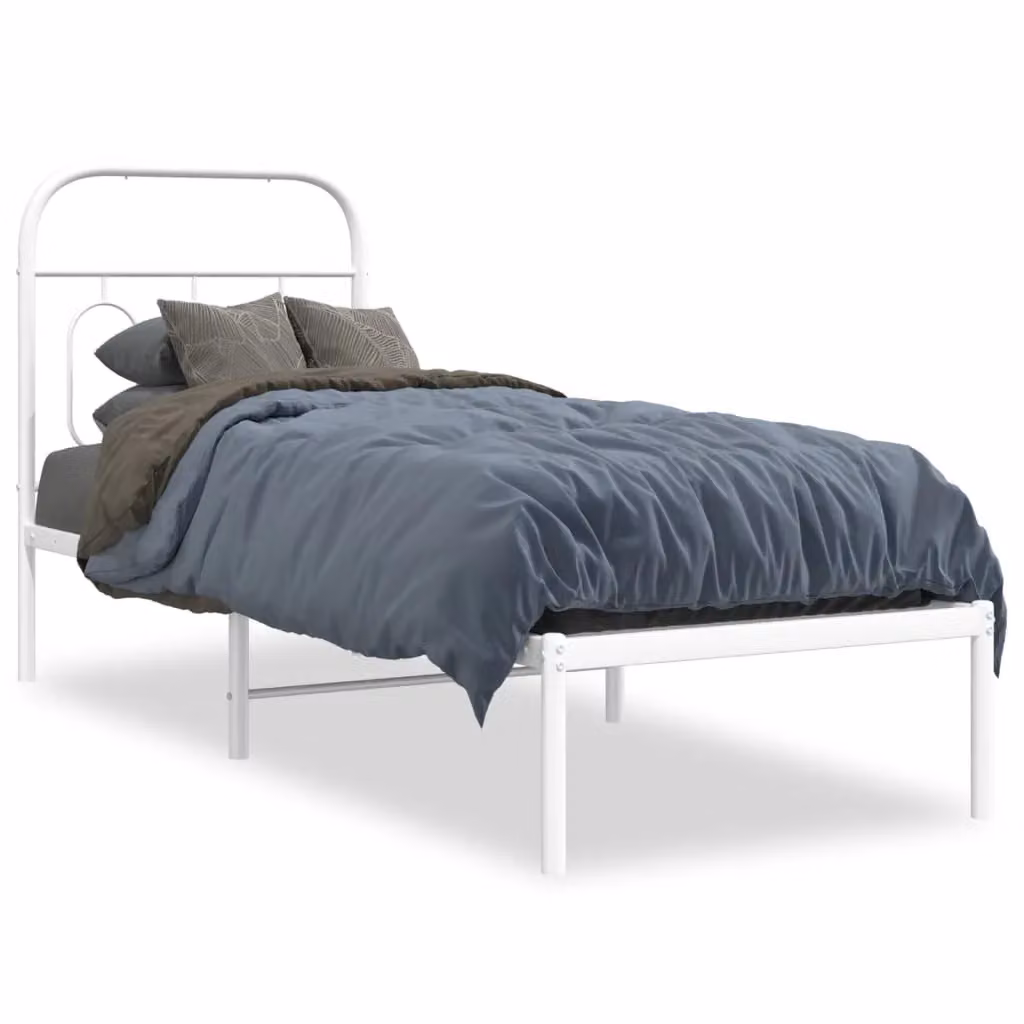 Berkfield Home Metal Bed Frame with Headboard in White, W/D/H: 75 x 190 cm – 2