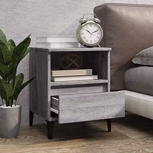 vidaXL Set of 2 Grey Sonoma Bedside Cabinets, W/D/H: 40 x 35 x 50 cm – 3