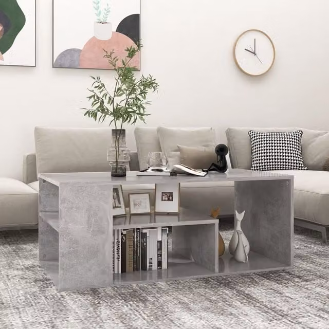 Berkfield Home Modern Rectangular Coffee Table in Concrete Grey, W: 100 cm, D: 50 cm, H: 40 cm