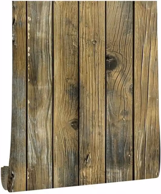 FLAVORA Vintage Brown Wood Grain Self Adhesive Peel and Stick Vinyl Wallpaper – 1