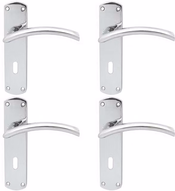 Loops 4x Arched Lever on Lock Backplate Door Handle Set in Polished Chrome, W: 170 mm, H: 42 mm