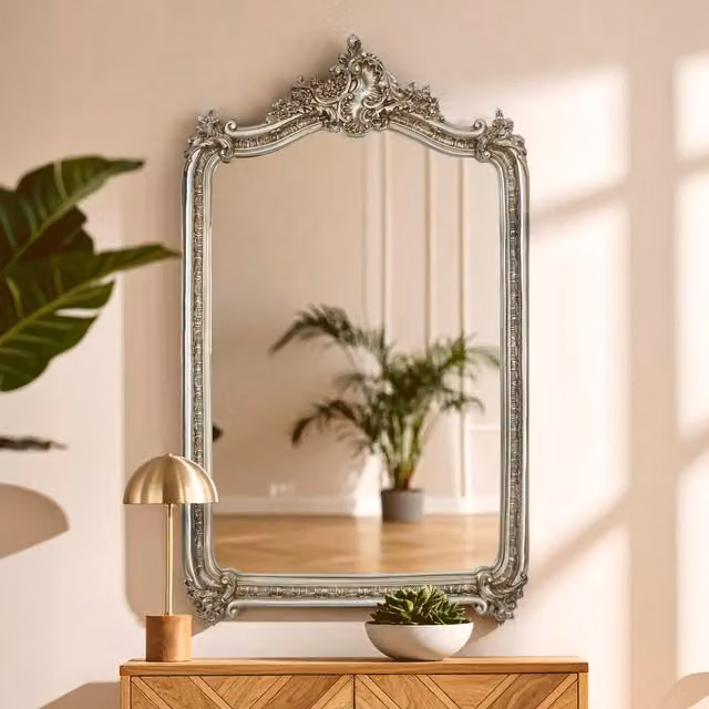 Orsina Exquisite Ornate Champagne Wall Mirror with Floral Motifs in Gold, W89 x D13 x H150 cm