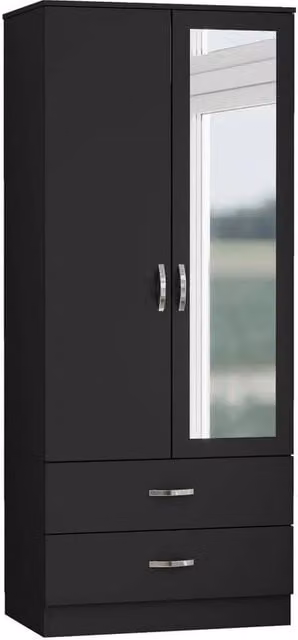 FORGEVIO Modern Black Matt MDF Wardrobe with Hinged Doors and Drawers