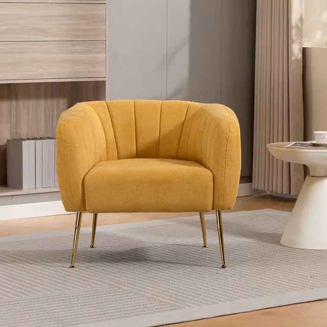Artemis Home Stanton Art Deco Accent Chair in Yellow Fabric with Solid Wood Frame and Armrests