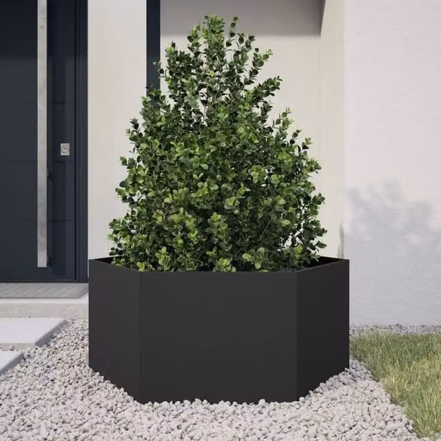 Berkfield Home Black Hexagon Steel Garden Planter W/D/H: 104 x 90 x 45 cm