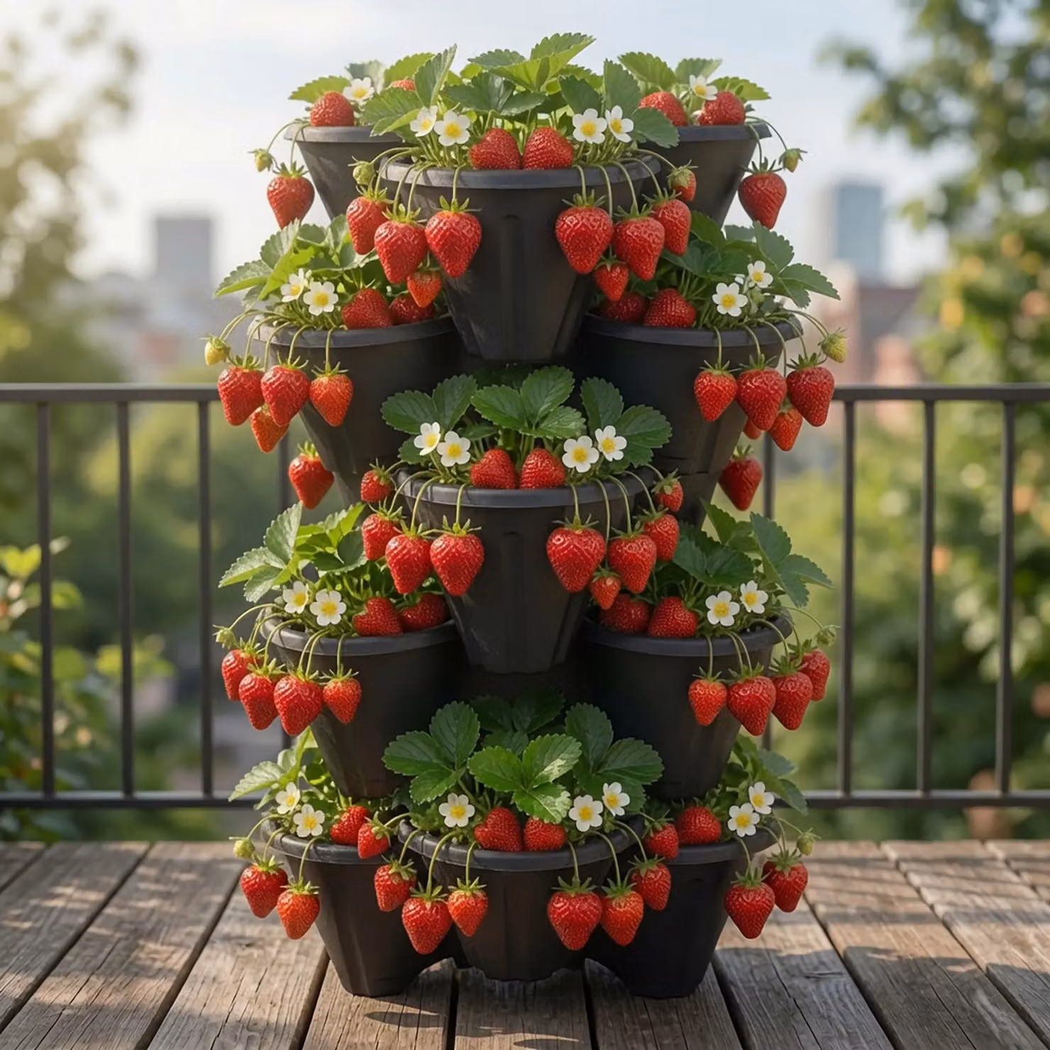 Simpa Stackable Tri-Pot Plastic Strawberry Planters, 6 Piece, Black – 3