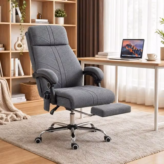 STILVORA Grey Fabric Heated Massage Executive Office Chair with Footrest and Headrest