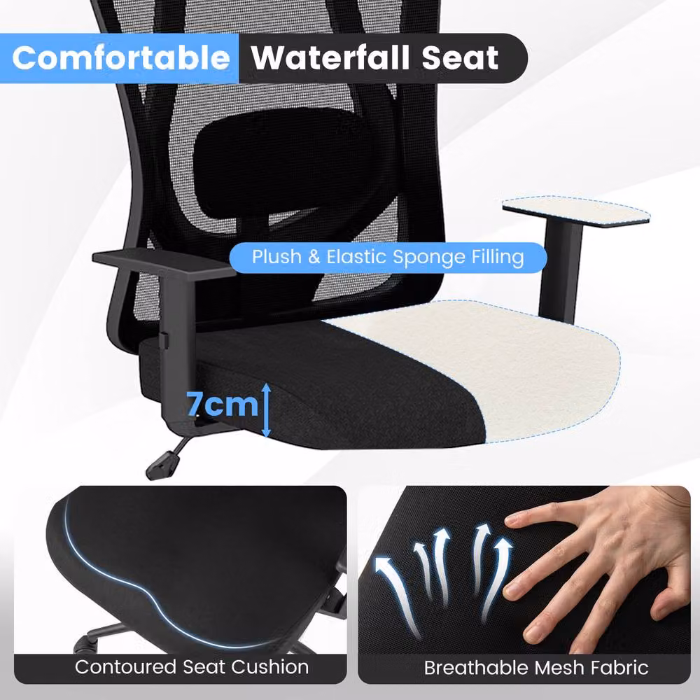Costway Ergonomic Office Chair in Black with Adjustable Lumbar Support, Armrests and Headrest – 5