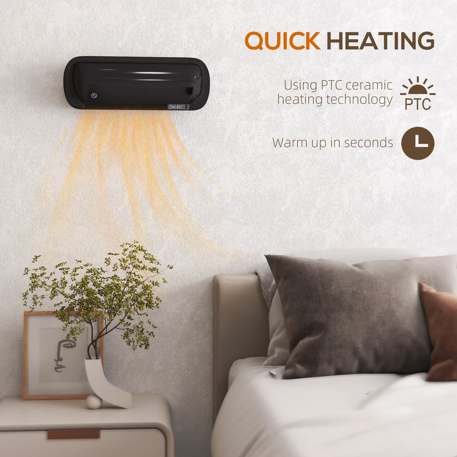 HOMCOM 2000W Ceramic Electric Fan Heater with Adjustable Thermostat, Remote Control, Timer and Overheat Protection, Wall Mounted, Black – 4