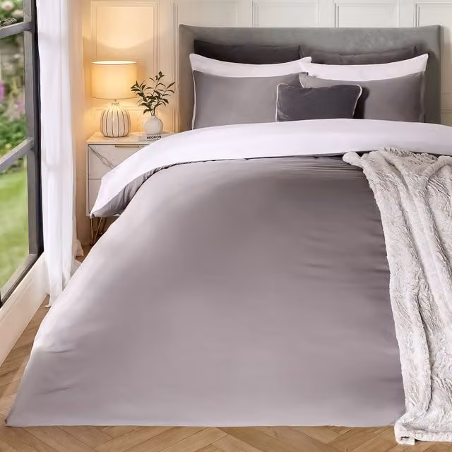 Brentfords Reversible Microfibre Double Duvet Cover and Pillowcase Set in Grey and White, W/D/H: 200 x 200 cm and 50 x 75 cm – 5