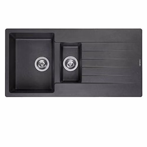 Reginox Harlem 1.5 Bowl Reversible Modern Granite Kitchen Sink in Silver Black W/D: 58.0 x 30.0 cm