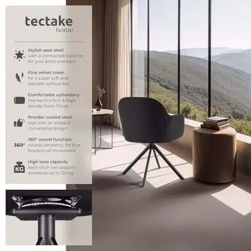 tectake Set of 2 Lona Armchairs in Black – 4