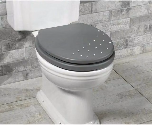 Kelvenix Grey Corner Wooden MDF Toilet Seat with Diamante Detail – 1