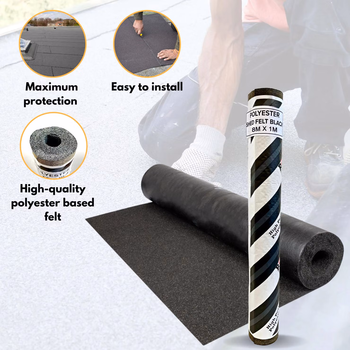Novecrafto Heavy-Duty Black Polyester Shed Roofing Felt, W: 1 m, L: 8 m – 2