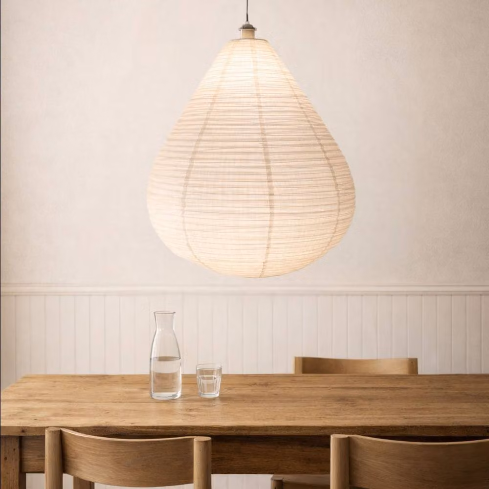 CGC Lighting Mabel Handmade White Linen Easy Fit Teardrop Lampshade, Scandinavian Minimalist Style, W/D/H: 40 x 40 x 20 cm – 2