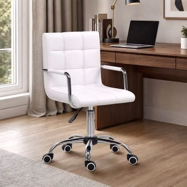 STILVORA White Synthetic Leather Task Chair with Armrests and Swivel Function