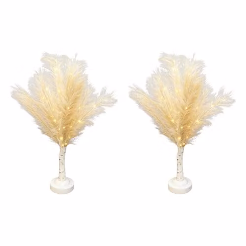 Shatchi 2-Piece Feather Tree Table Lamp with Warm White LEDs, Beige and White, Height: 70 cm – 1