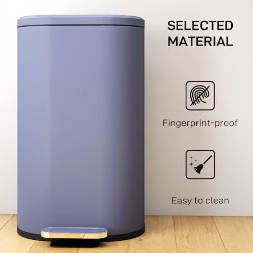 HOMCOM 30L Slim Rectangular Pedal Bin with Soft-Close Lid and Removable Inner Bucket, Grey – 4
