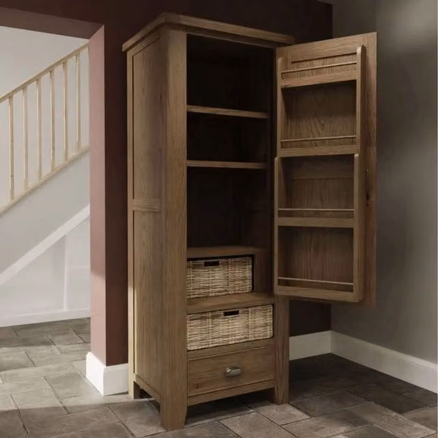 Home Source Holcombe Ready Assembled Oak Single Pantry Larder Kitchen Storage Unit in Brown